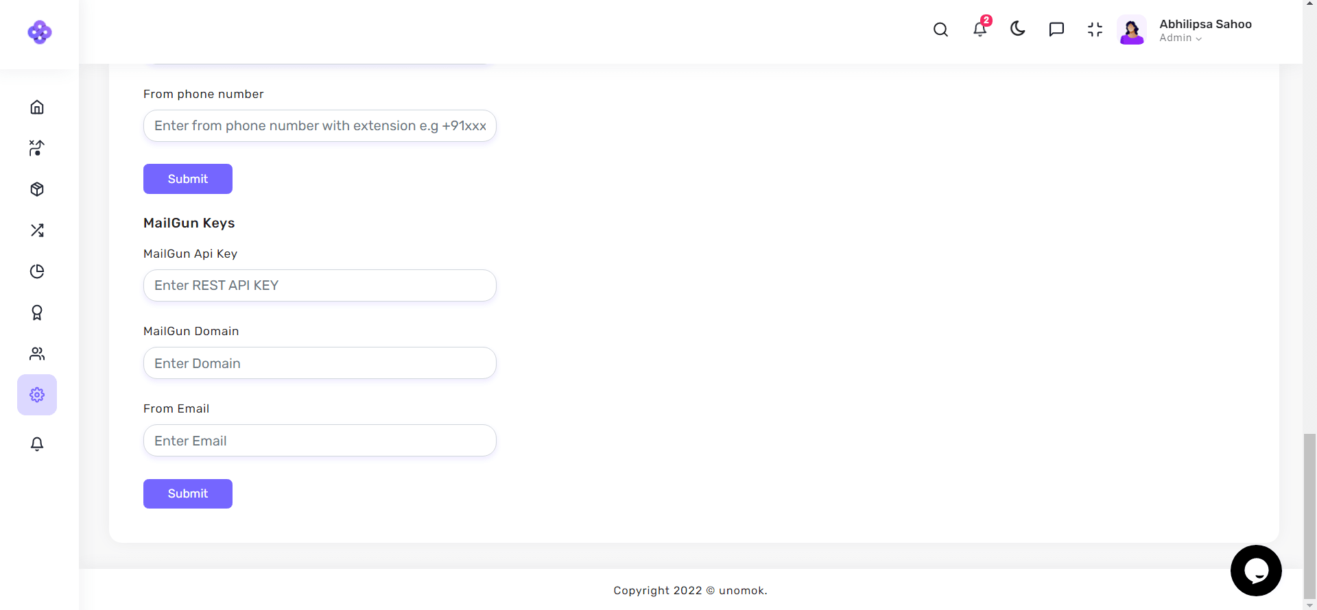 Mailgun Org Settings